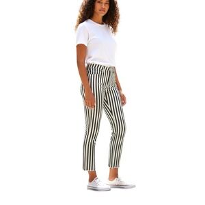 Paige Straight Ankle Jeans Womens 28 Black White Vertical Stripe Raw Hem Trendy